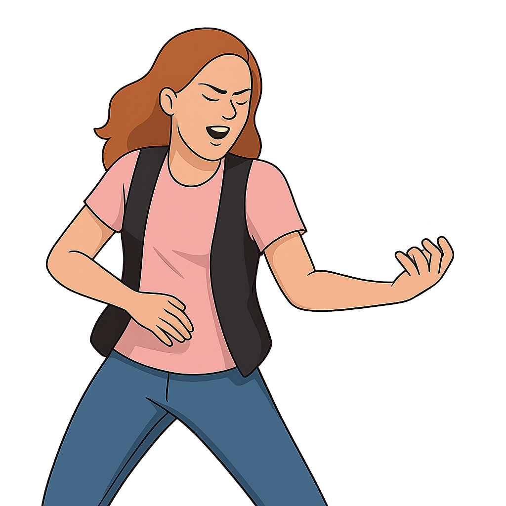 Woman rocking an air-guitar solo